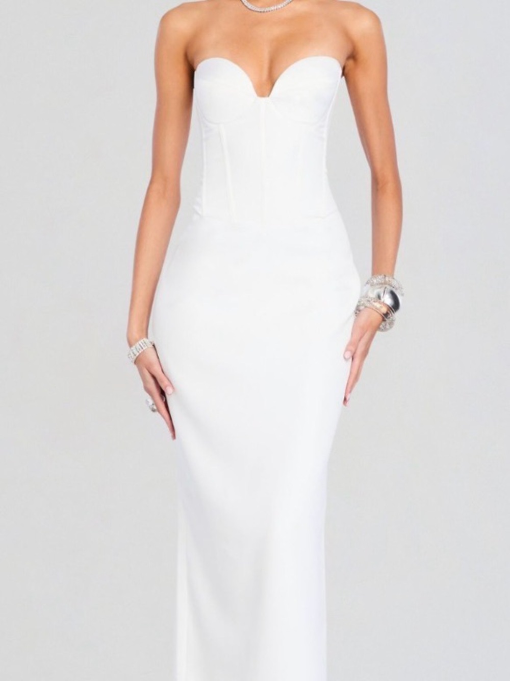 Retrofete Strapless White Corset Column Gown